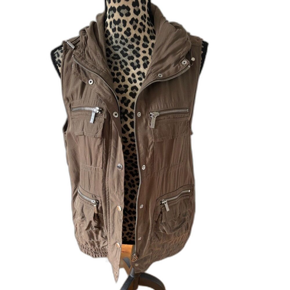 Michael Kors Hooded Utility Vest Cargo Pocket Brown L Streetwear Gorpcore Safari